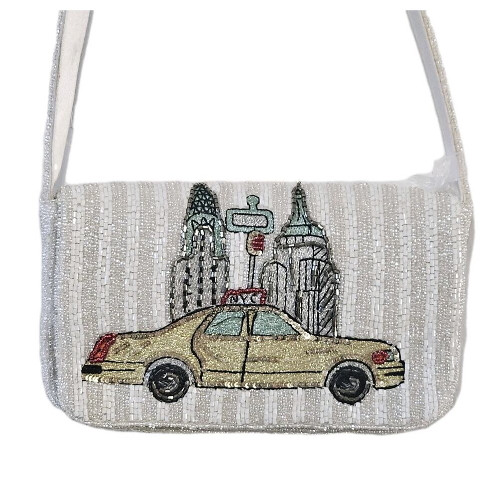 Beaded Handcrafted Handbag New release NYC Taxi White and Beige Striped viral